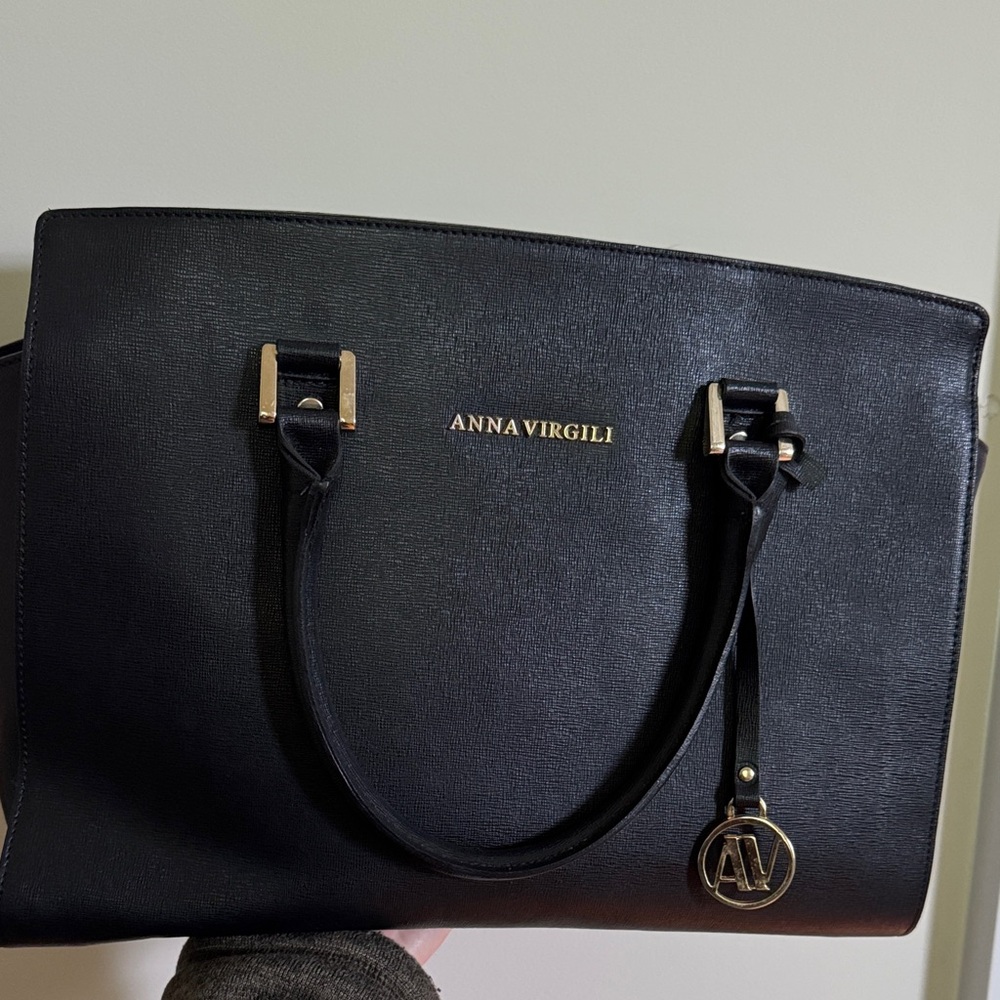 Black Leather Tote Bag with Gold Accent